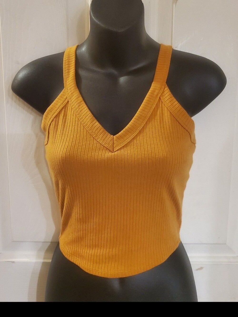 Destined Ribbed V-Neck Crop Top in Mustard